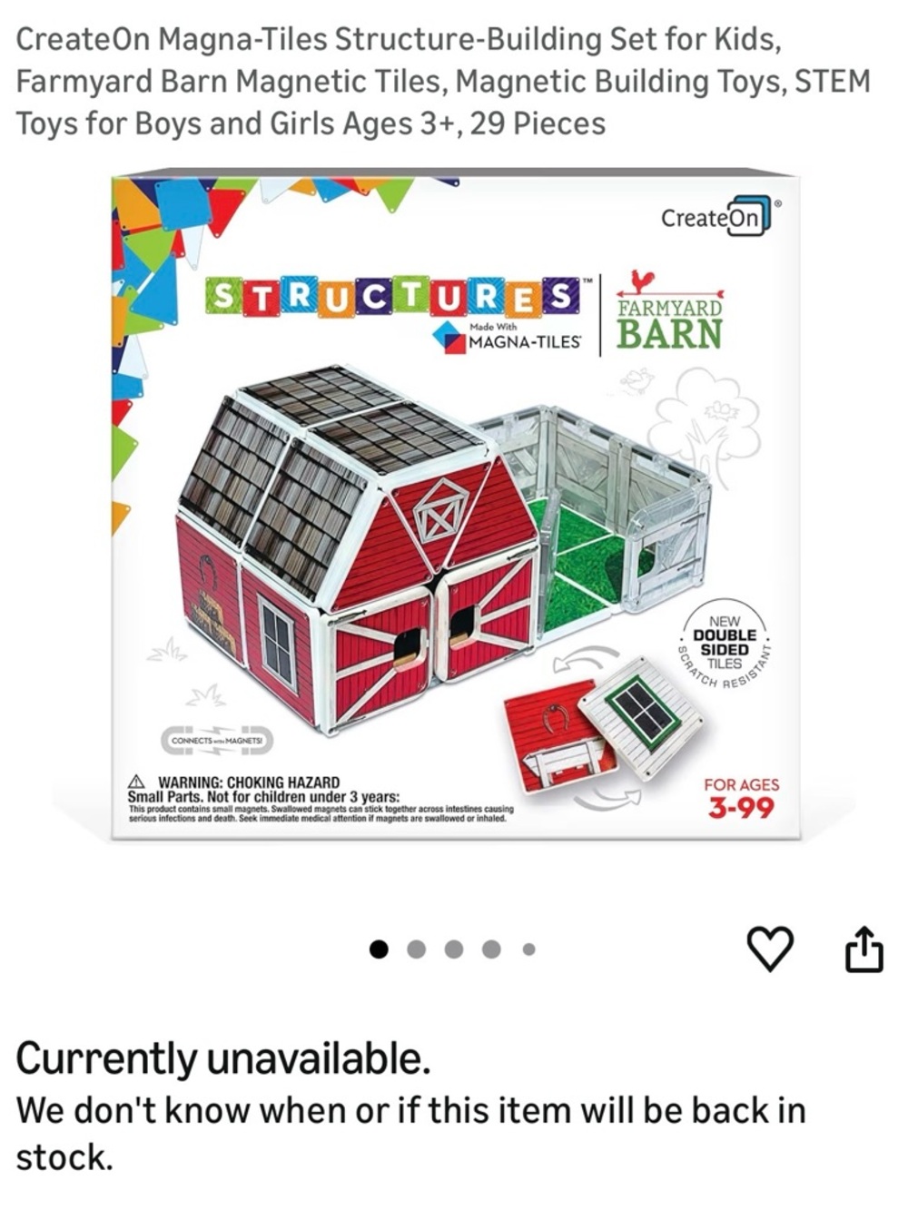 Limited edition barn Magna Tiles. Like new (no box).